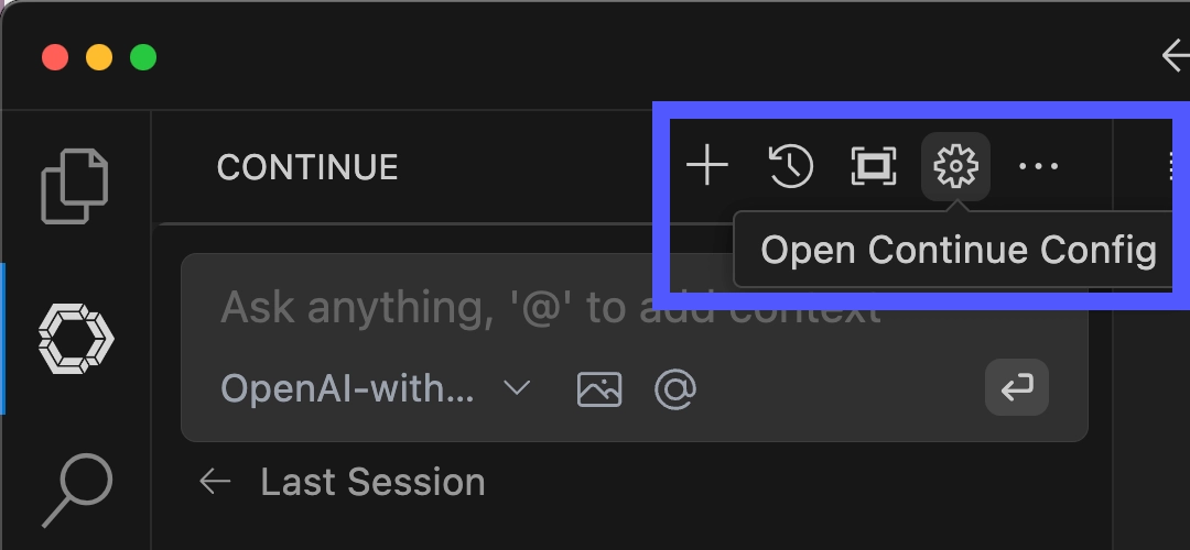 Continue extension settings